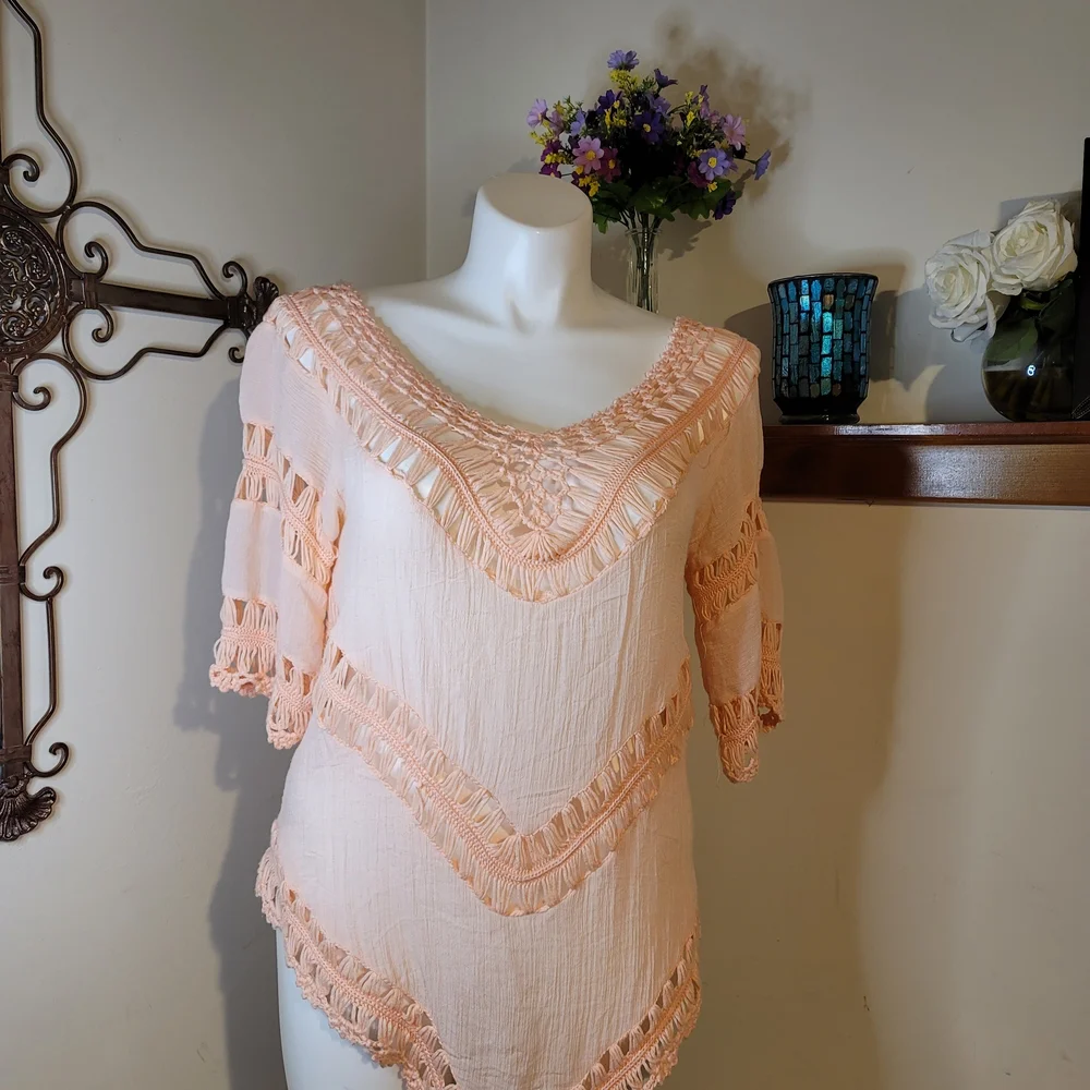 Dreamers Peach Crochet Trim Blouse - Picture 1 of 3